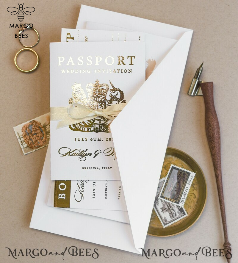 White Gold  Passport Wedding Invitation, Golden Plane Wedding Cards  Boarding Pass,  Travel Passport Wedding Invitations  Abroad, Destination Wedding Invites, Travel Map Wedding Stationary-3