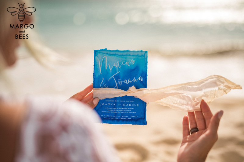Tropical beach Wedding Invitations, Mexico Watercolor Seaside Wedding Invites, Rustic Wedding Cards -12