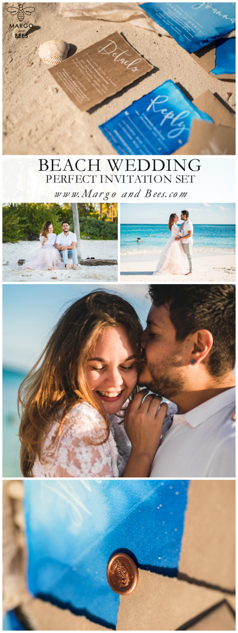 Tropical beach Wedding Invitations, Mexico Watercolor Seaside Wedding Invites, Rustic Wedding Cards -13