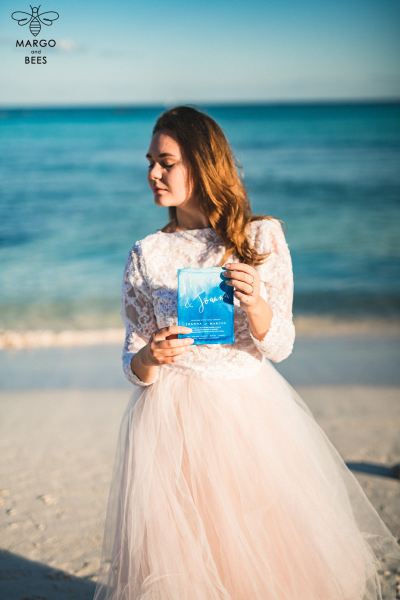 Tropical beach Wedding Invitations, Mexico Watercolor Seaside Wedding Invites, Rustic Wedding Cards -14