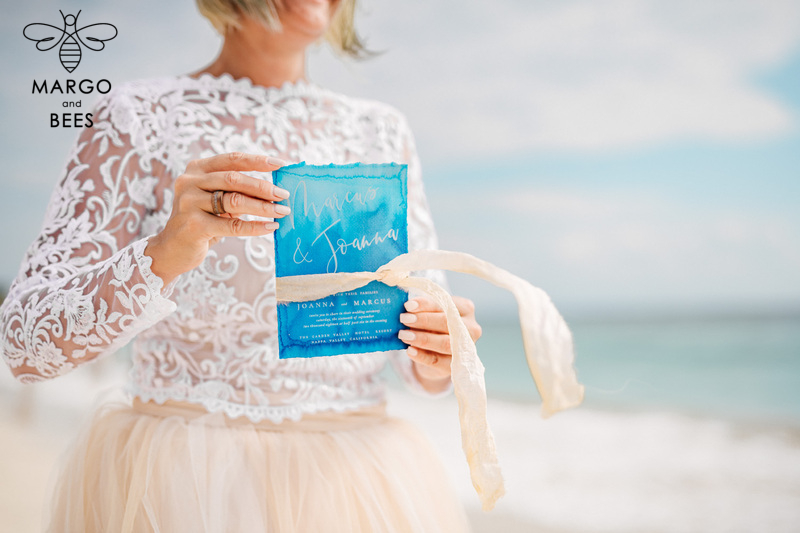Tropical beach Wedding Invitations, Mexico Watercolor Seaside Wedding Invites, Rustic Wedding Cards -19