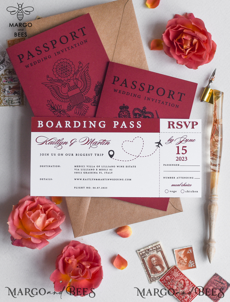 Beautiful wedding invitations, destination elopement stationery Passport Wedding Invitations-2
