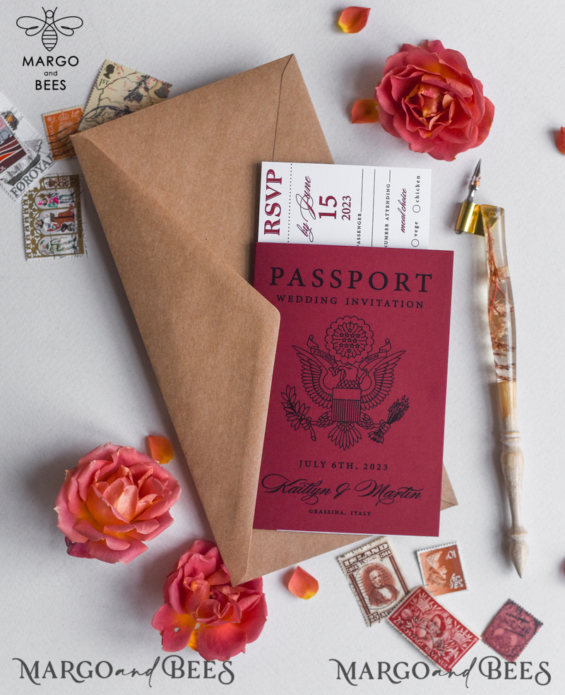 Beautiful wedding invitations, destination elopement stationery Passport Wedding Invitations-3