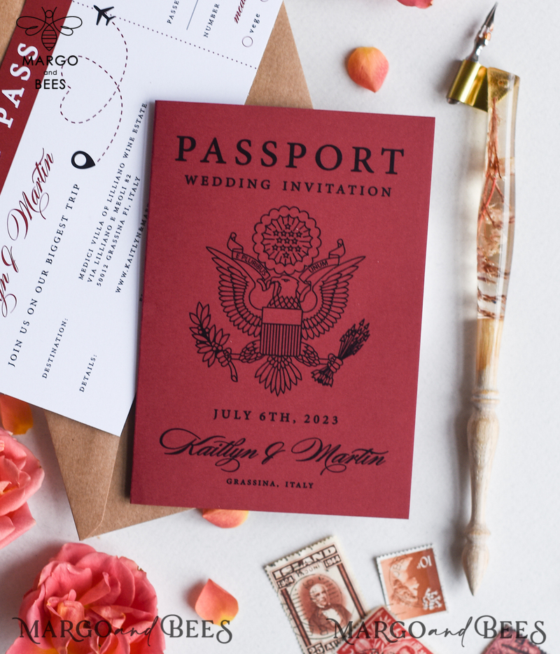 Beautiful wedding invitations, destination elopement stationery Passport Wedding Invitations-4