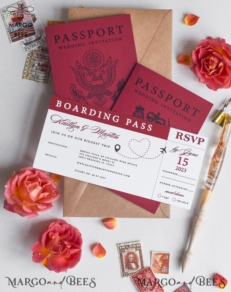 Beautiful wedding invitations, destination elopement stationery Passport Wedding Invitations-6