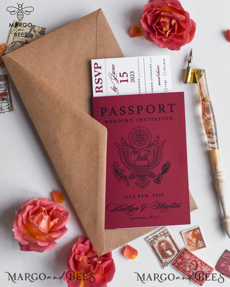 Beautiful wedding invitations, destination elopement stationery Passport Wedding Invitations-7