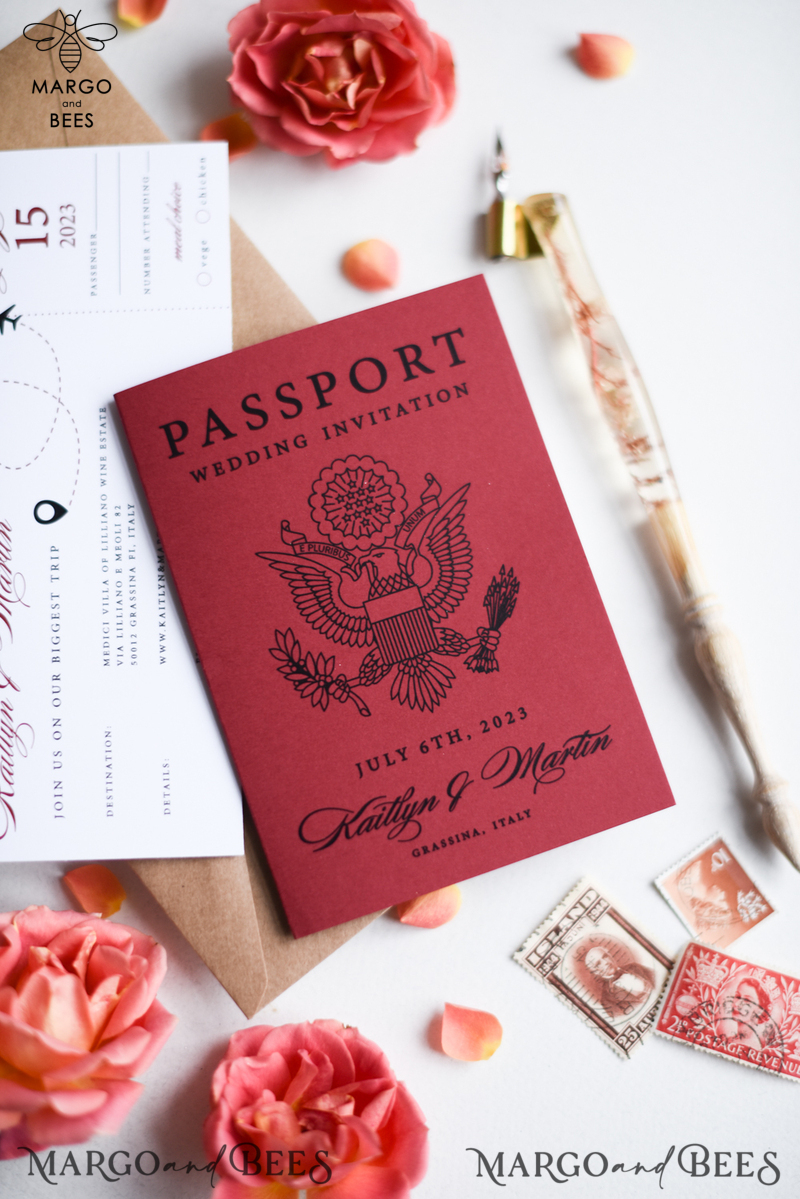 Beautiful wedding invitations, destination elopement stationery Passport Wedding Invitations-8