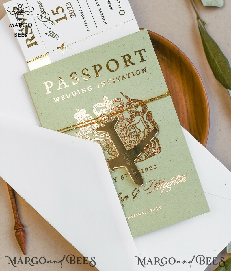 Sage Green Tuscany  Passport Wedding Invitation, Golden Plane Wedding Cards  Boarding Pass, Greece Passport Wedding Invitations  Abroad, Destination Wedding Invites, Travel Map Wedding Stationary-14