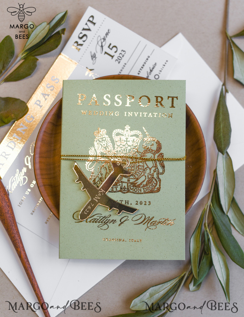Sage Green Tuscany  Passport Wedding Invitation, Golden Plane Wedding Cards  Boarding Pass, Greece Passport Wedding Invitations  Abroad, Destination Wedding Invites, Travel Map Wedding Stationary-9