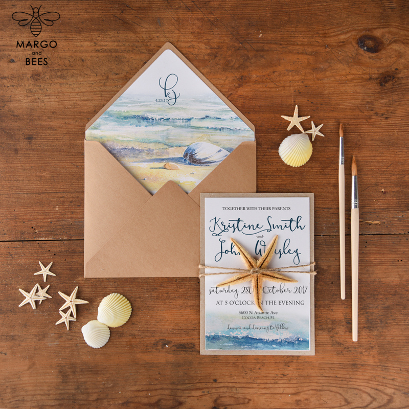 Personalised Wedding invitations romantic beach destination invites eco  -1