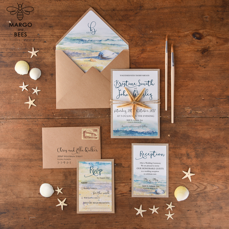 Personalised Wedding invitations romantic beach destination invites eco  -0