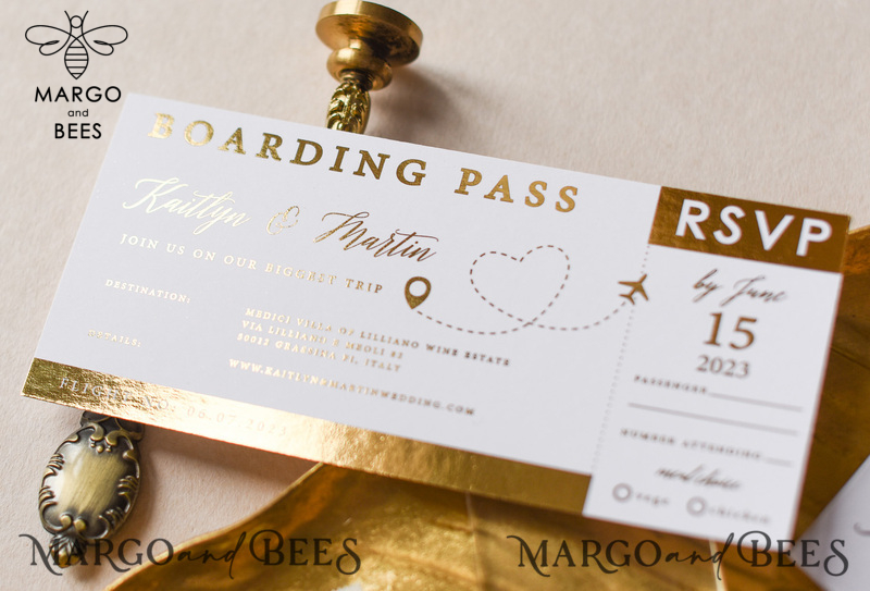 White Gold  Passport Wedding Invitation, Golden Plane Wedding Cards  Boarding Pass,  Travel Passport Wedding Invitations  Abroad, Destination Wedding Invites, Travel Map Wedding Stationary-13