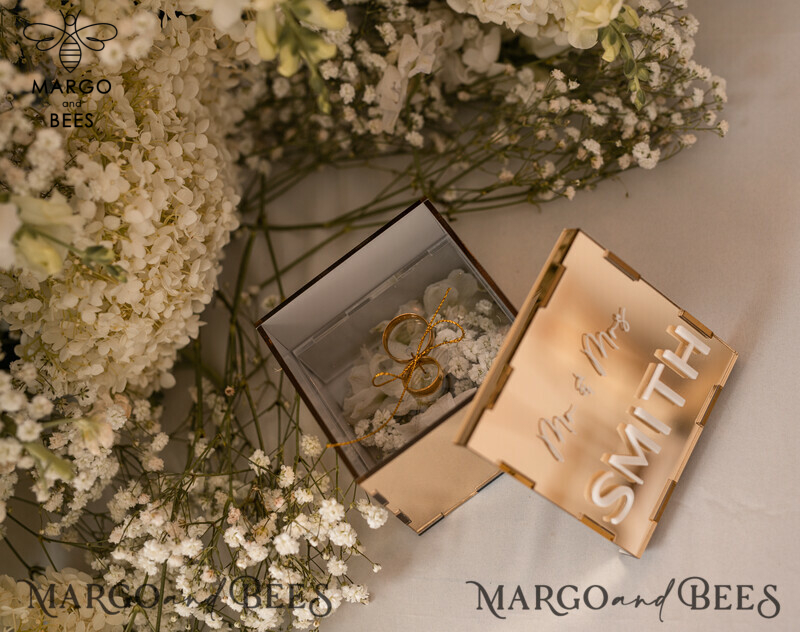 Luxury Acrylic Gold Ring Box: Boho Glam Wedding Ring Boxes for Ceremony with Mirror Acrylic and Custom Colors-0
