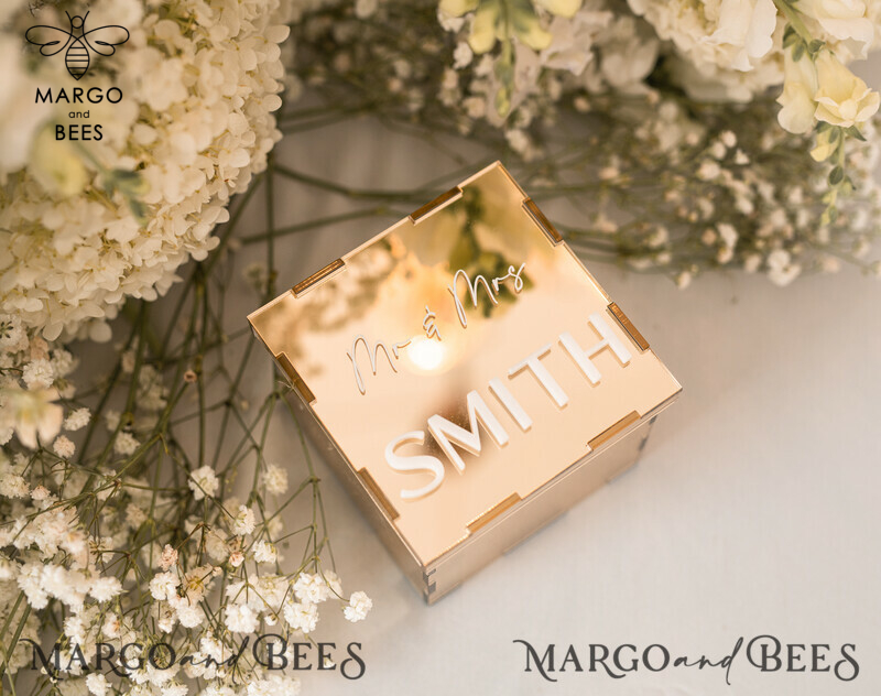 Luxury Acrylic Gold Ring Box: Boho Glam Wedding Ring Boxes for Ceremony with Mirror Acrylic and Custom Colors-5
