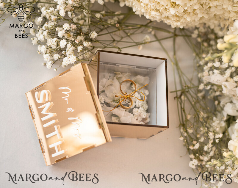 Luxury Acrylic Gold Ring Box: Boho Glam Wedding Ring Boxes for Ceremony with Mirror Acrylic and Custom Colors-10