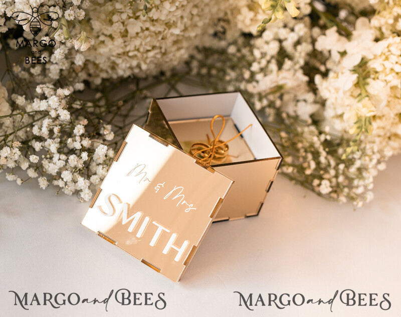 Luxury Acrylic Gold Ring Box: Boho Glam Wedding Ring Boxes for Ceremony with Mirror Acrylic and Custom Colors - Perfect for 3 Rings-1