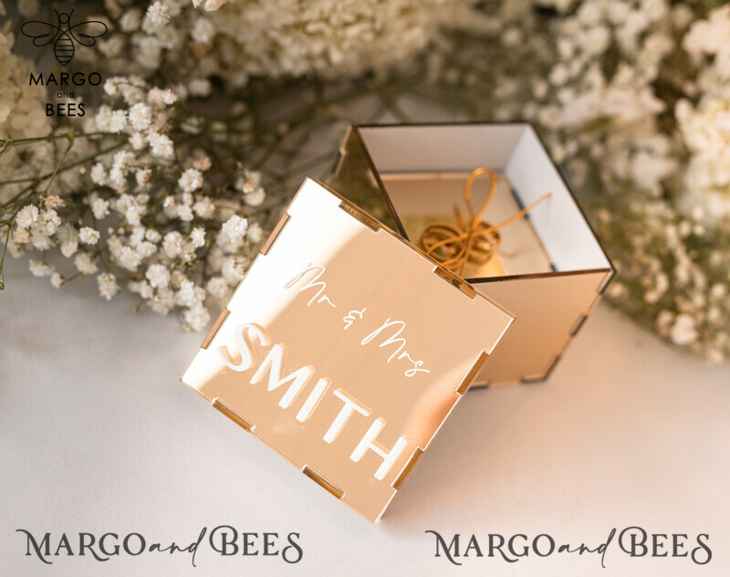 Luxury Acrylic Gold Ring Box: Boho Glam Wedding Ring Boxes for Ceremony with Mirror Acrylic and Custom Colors - Perfect for 3 Rings-2