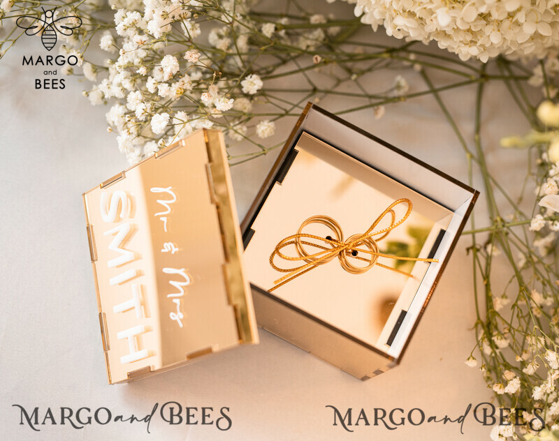 Luxury Acrylic Gold Ring Box: Boho Glam Wedding Ring Boxes for Ceremony with Mirror Acrylic and Custom Colors - Perfect for 3 Rings-4