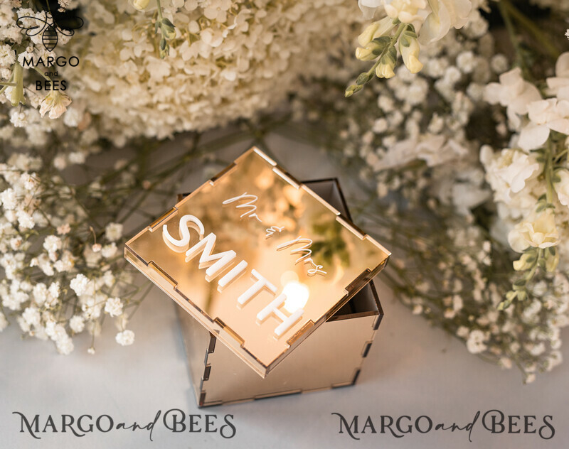 Luxury Acrylic Gold Ring Box: Boho Glam Wedding Ring Boxes for Ceremony with Mirror Acrylic and Custom Colors - Perfect for 3 Rings-7