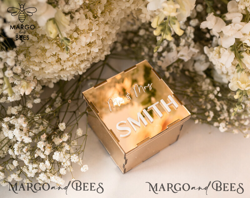 Luxury Acrylic Gold Ring Box: Boho Glam Wedding Ring Boxes for Ceremony with Mirror Acrylic and Custom Colors - Perfect for 3 Rings-8