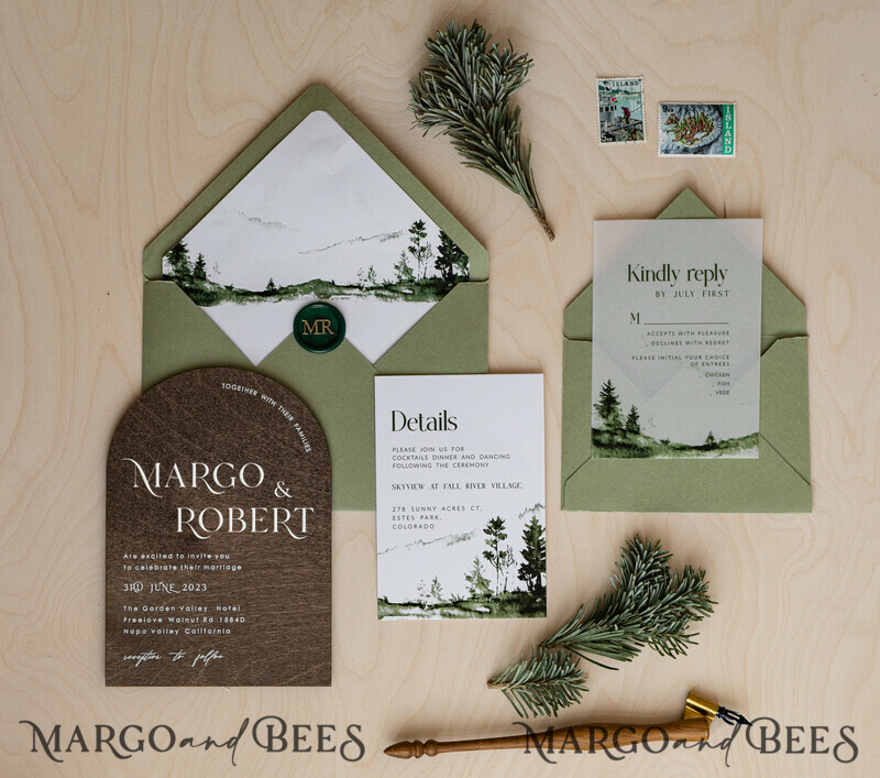 Forest Wood Wedding Invitation Suite, Modern Rustic Wedding Invites, Natural Wooden Invitations Suite Wedding Cards-1