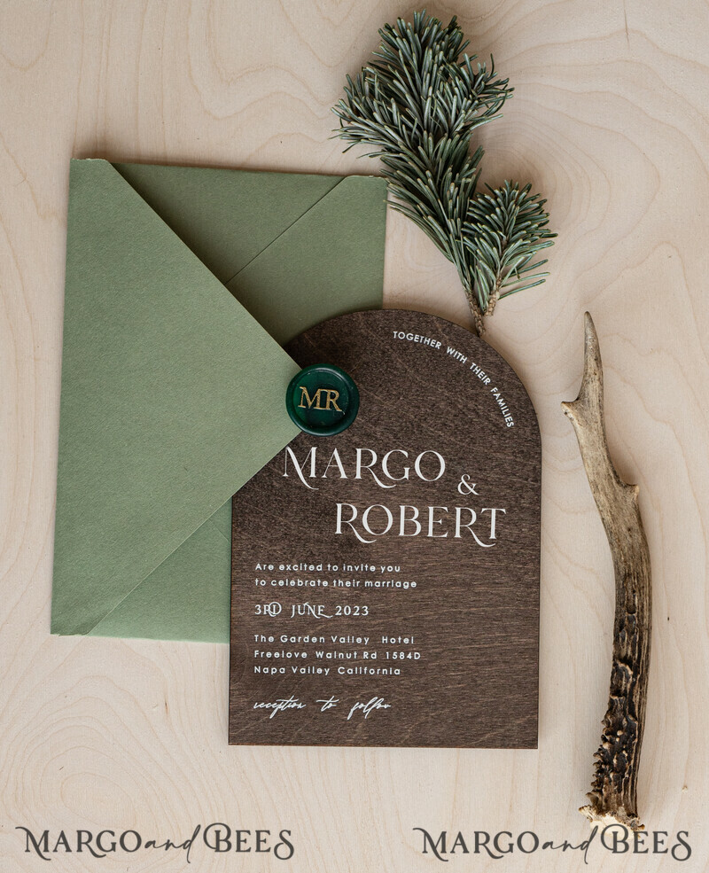 Forest Wood Wedding Invitation Suite, Modern Rustic Wedding Invites, Natural Wooden Invitations Suite Wedding Cards-11