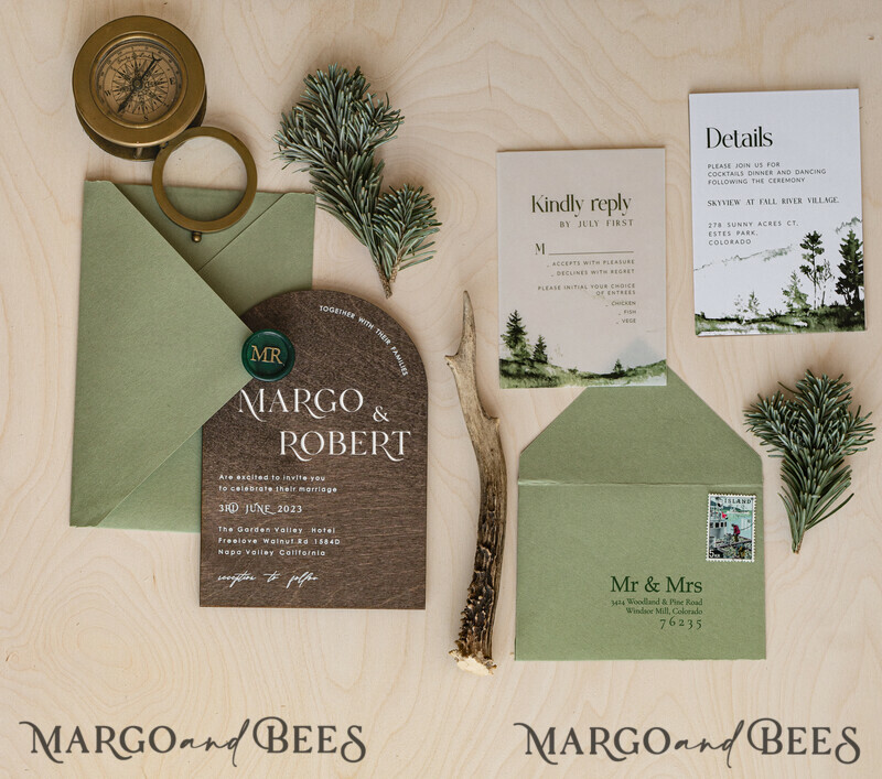 Forest Wood Wedding Invitation Suite, Modern Rustic Wedding Invites, Natural Wooden Invitations Suite Wedding Cards-13