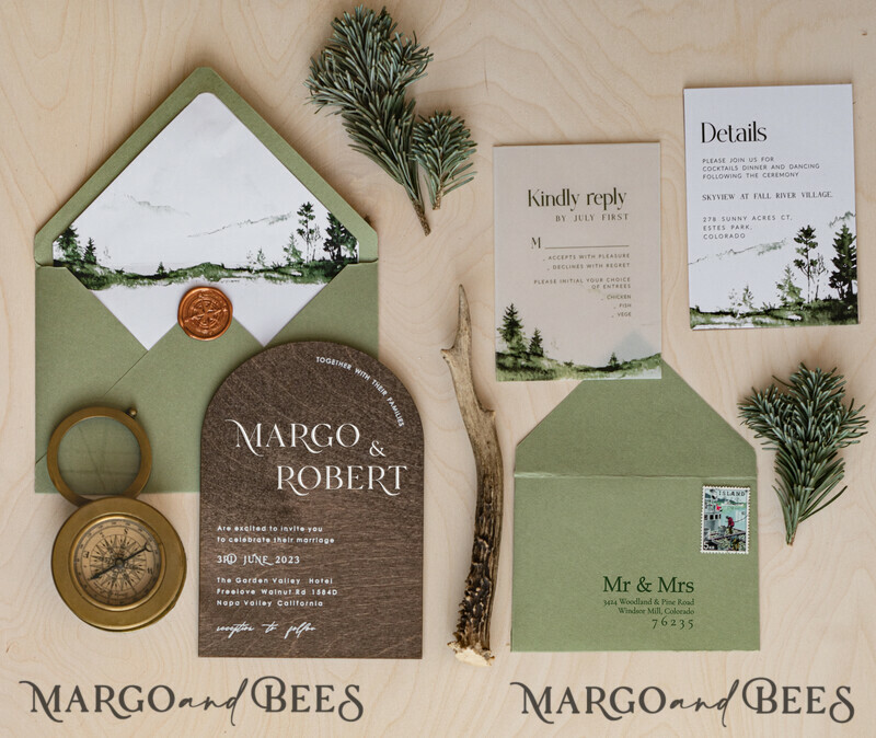 Forest Wood Wedding Invitation Suite, Modern Rustic Wedding Invites, Natural Wooden Invitations Suite Wedding Cards-14