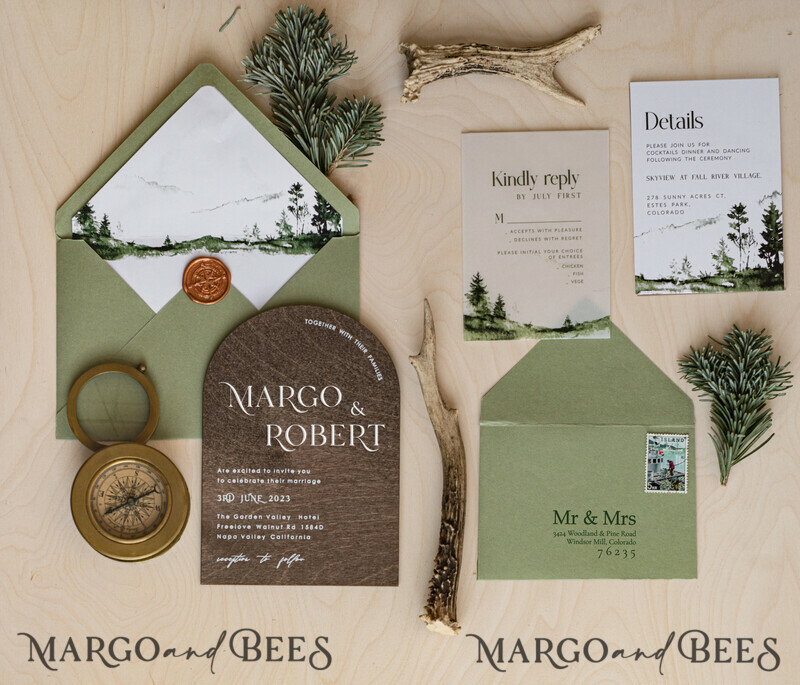 Forest Wood Wedding Invitation Suite, Modern Rustic Wedding Invites, Natural Wooden Invitations Suite Wedding Cards-15