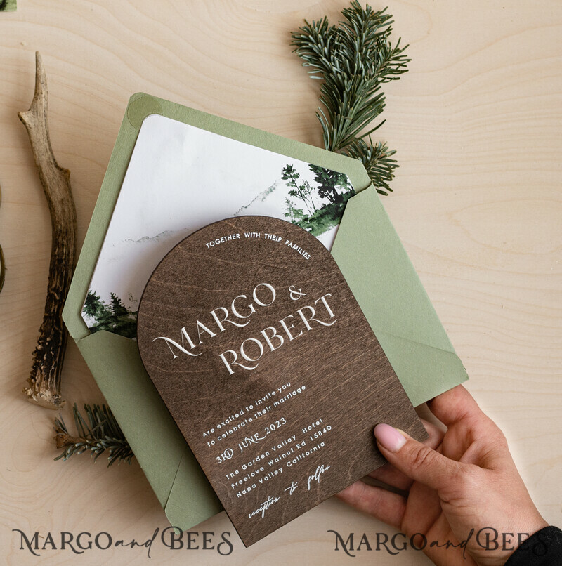 Forest Wood Wedding Invitation Suite, Modern Rustic Wedding Invites, Natural Wooden Invitations Suite Wedding Cards-8