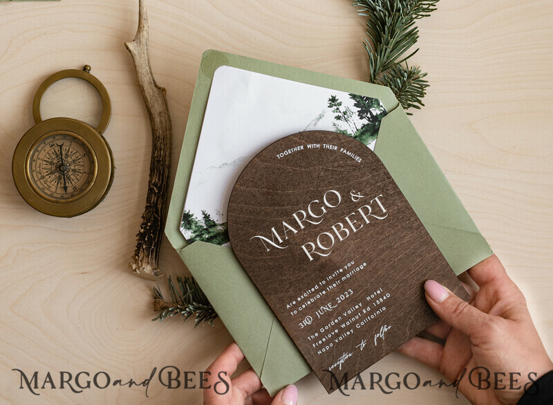 Forest Wood Wedding Invitation Suite, Modern Rustic Wedding Invites, Natural Wooden Invitations Suite Wedding Cards-9