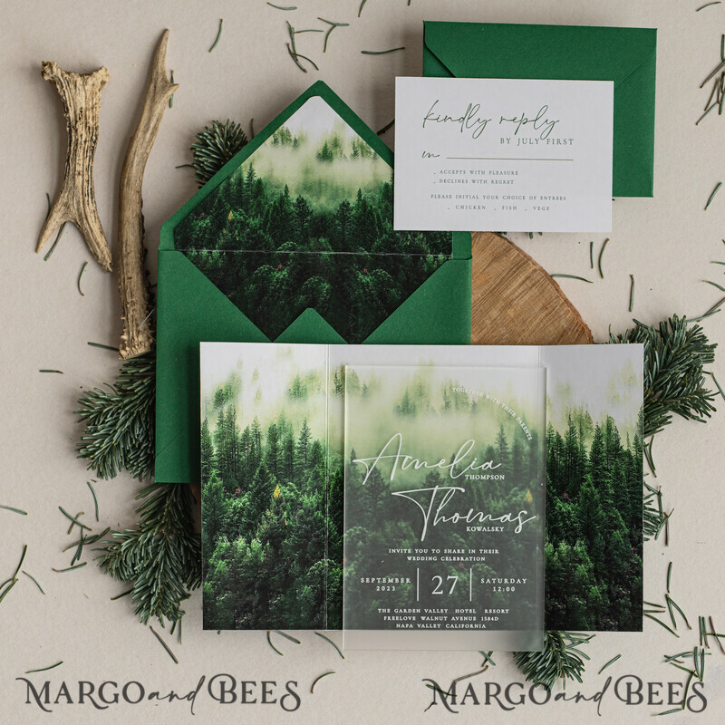 Forest Acrylic Wedding Invitation Suite, Modern Rustic Wedding Invites-10