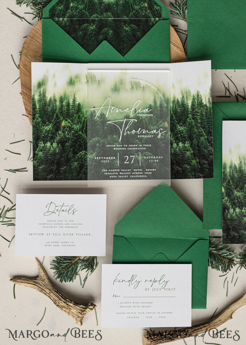 Forest Acrylic Wedding Invitation Suite, Modern Rustic Wedding Invites-11