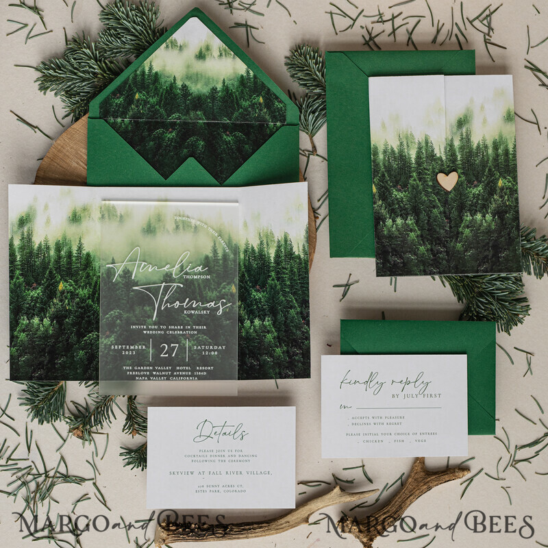 Forest Acrylic Wedding Invitation Suite, Modern Rustic Wedding Invites-12