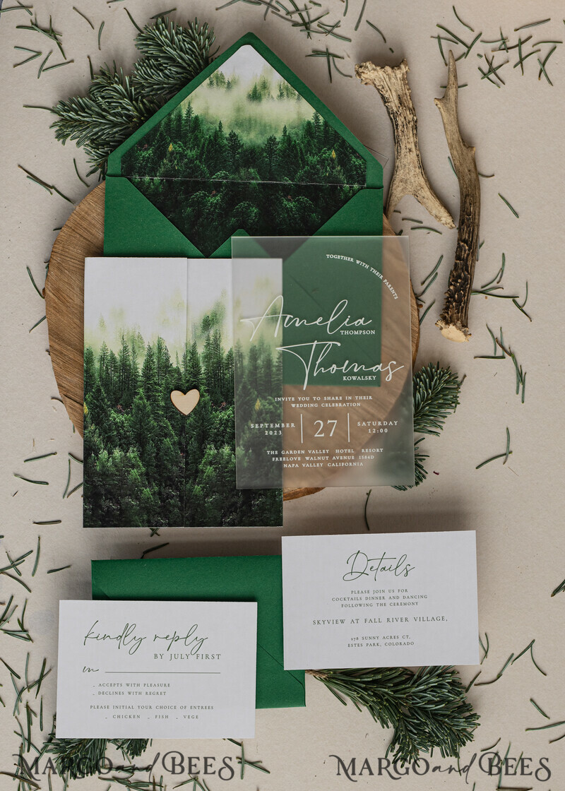 Forest Acrylic Wedding Invitation Suite, Modern Rustic Wedding Invites-13