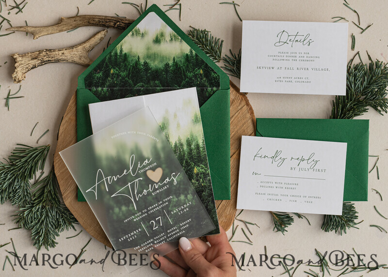 Forest Acrylic Wedding Invitation Suite, Modern Rustic Wedding Invites-14