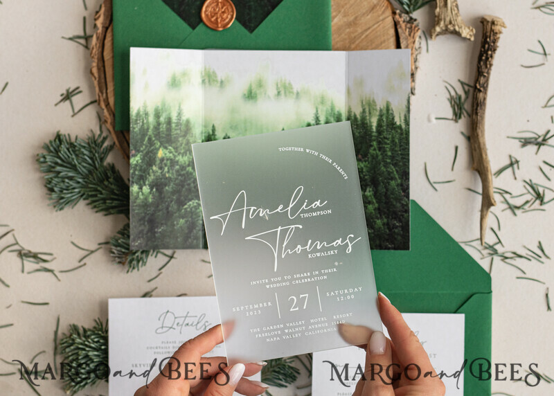 Forest Acrylic Wedding Invitation Suite, Modern Rustic Wedding Invites-15