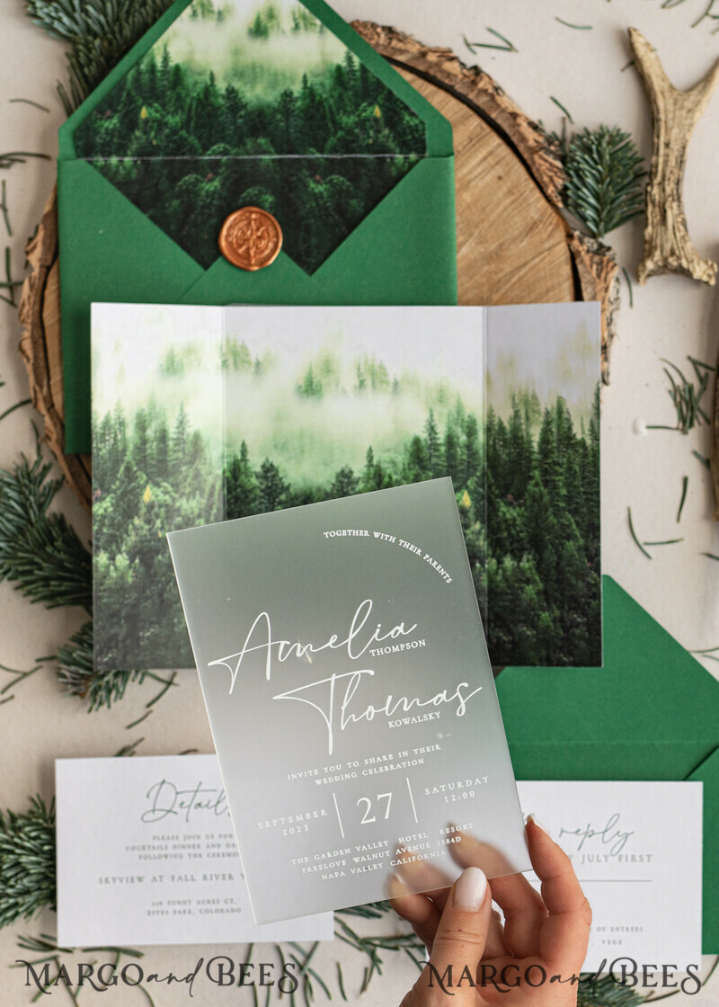 Forest Acrylic Wedding Invitation Suite, Modern Rustic Wedding Invites-16