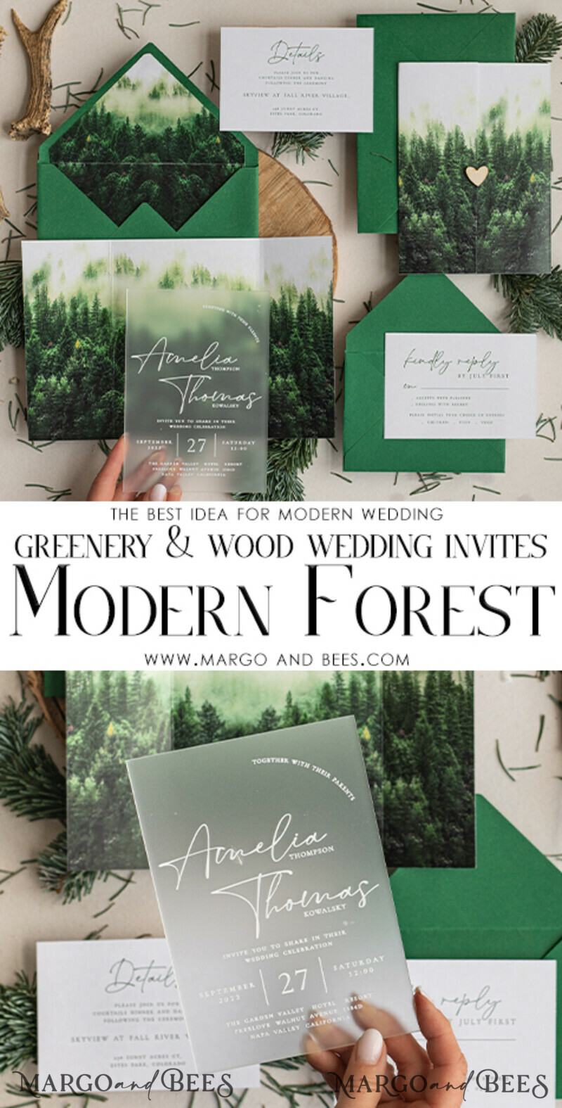 Forest Acrylic Wedding Invitation Suite, Modern Rustic Wedding Invites-3