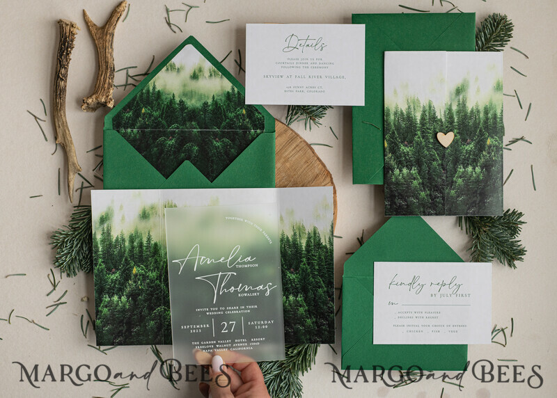 Forest Acrylic Wedding Invitation Suite, Modern Rustic Wedding Invites-4