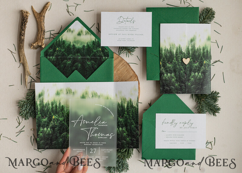 Forest Acrylic Wedding Invitation Suite, Modern Rustic Wedding Invites-5