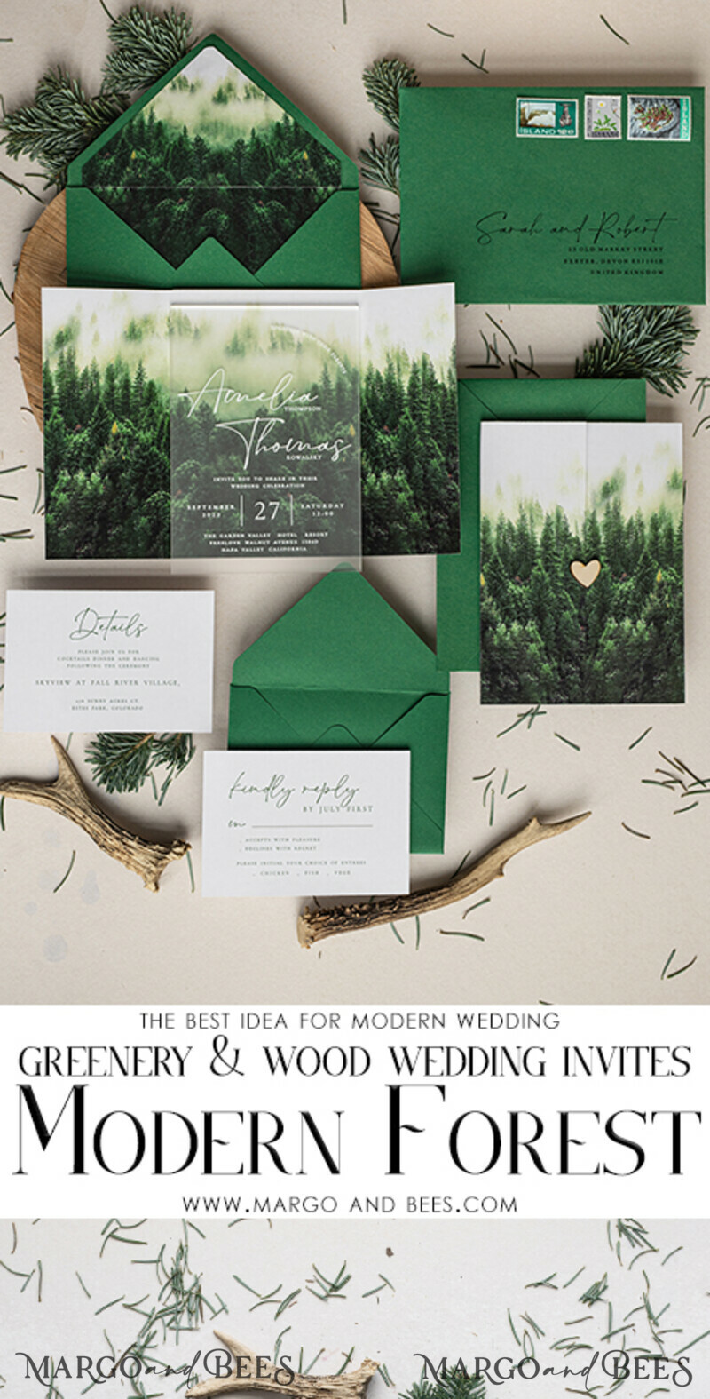 Forest Acrylic Wedding Invitation Suite, Modern Rustic Wedding Invites-6