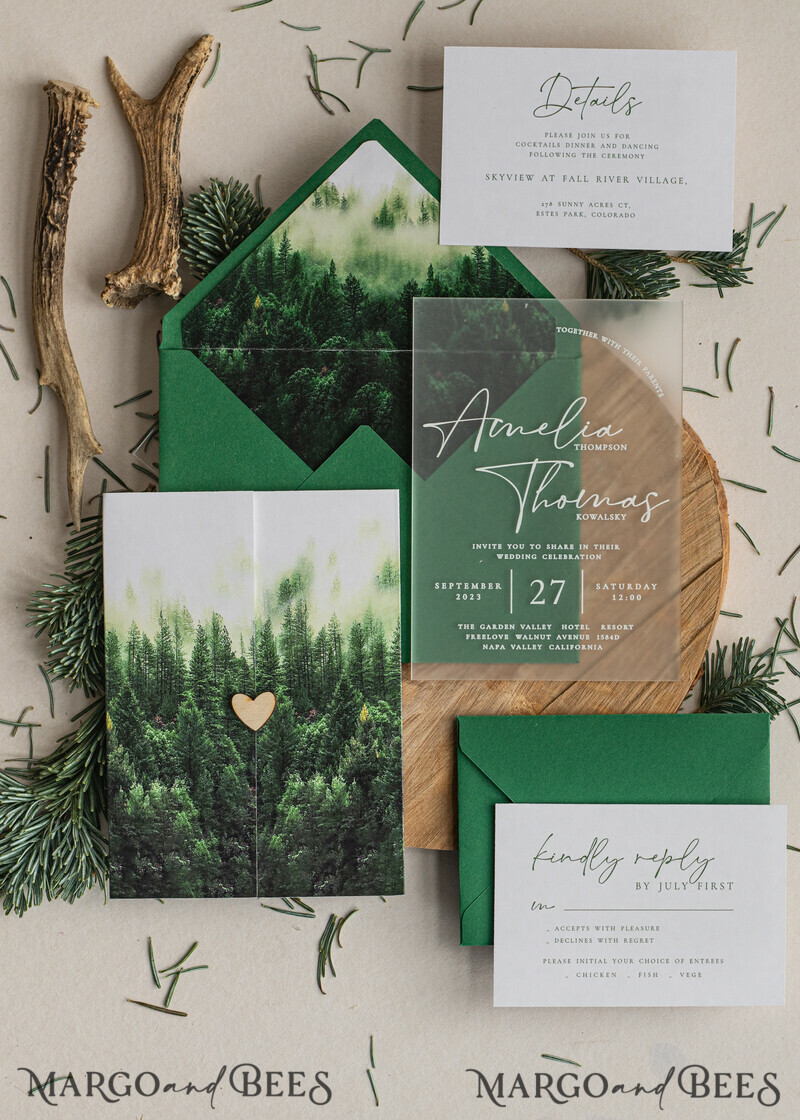 Forest Acrylic Wedding Invitation Suite, Modern Rustic Wedding Invites-7