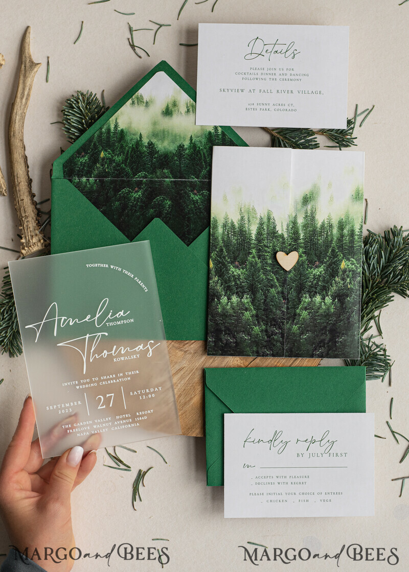 Forest Acrylic Wedding Invitation Suite, Modern Rustic Wedding Invites-8