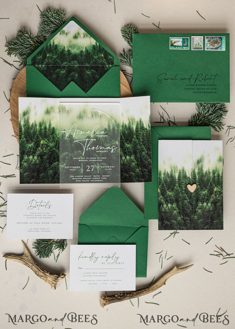 Forest Acrylic Wedding Invitation Suite, Modern Rustic Wedding Invites-0