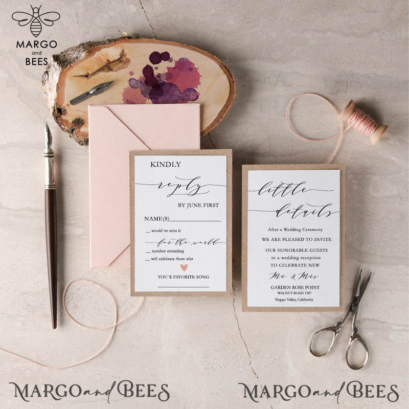 Classic Wedding Invitations Elegant Stationery with Peach Envelope Monogram Liner -1