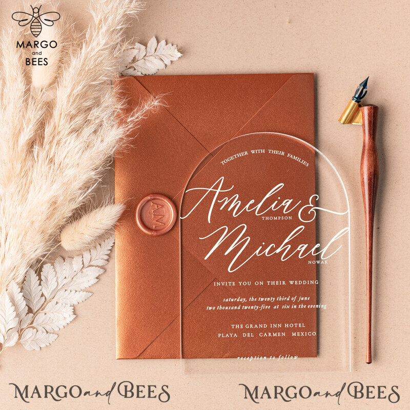 Shop Arch Acrylic Wedding Invitations Online - Discover the Elegant Terracotta Wedding Invitation Suite with Luxury Plexi Wedding Invites and Arch Fall Wedding Stationery-1