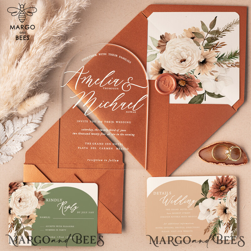 Shop Arch Acrylic Wedding Invitations Online - Discover the Elegant Terracotta Wedding Invitation Suite with Luxury Plexi Wedding Invites and Arch Fall Wedding Stationery-0