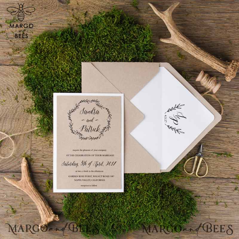 Delicate And Minimalistic Wedding Invitations, Elegant Handmade Wedding Invites, Affordable Wedding Invitation Suite, Rustic Floral Wedding Cards-1