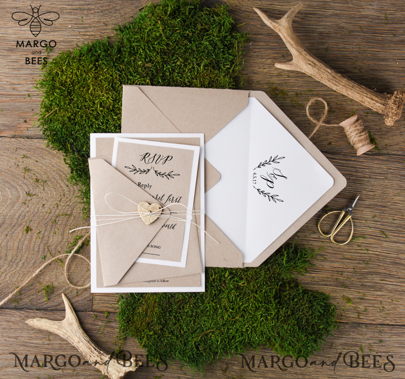 Delicate And Minimalistic Wedding Invitations, Elegant Handmade Wedding Invites, Affordable Wedding Invitation Suite, Rustic Floral Wedding Cards-3